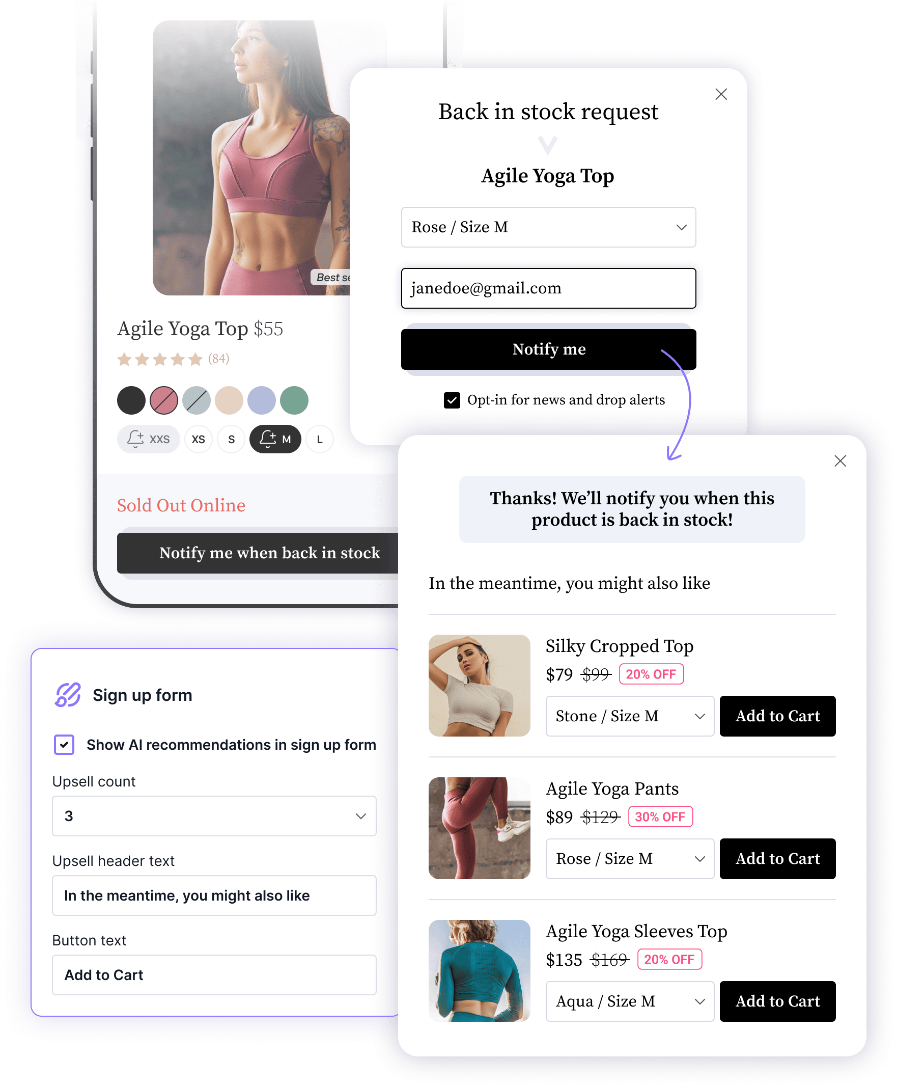 back-in-stock-x-upsell-feature-01 Convert in the moment with smart product recommendations with Back in Stock x Upsell by AMP